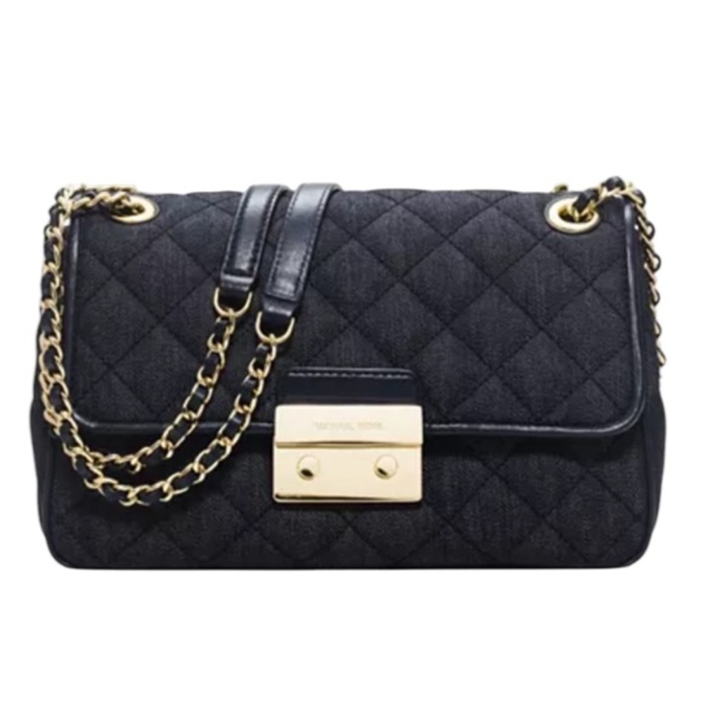 Michael Kors Sloan Dark Denim Chain Shoulder Bag Quilted Shoulder Bag